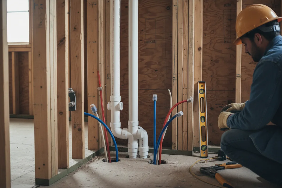 Drain and supply rough-in during Drain Cleaning in Montgomeryville